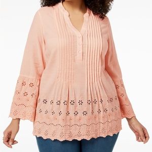 Style & Co  Plus Size Cotton Pintuck Eyelet Top